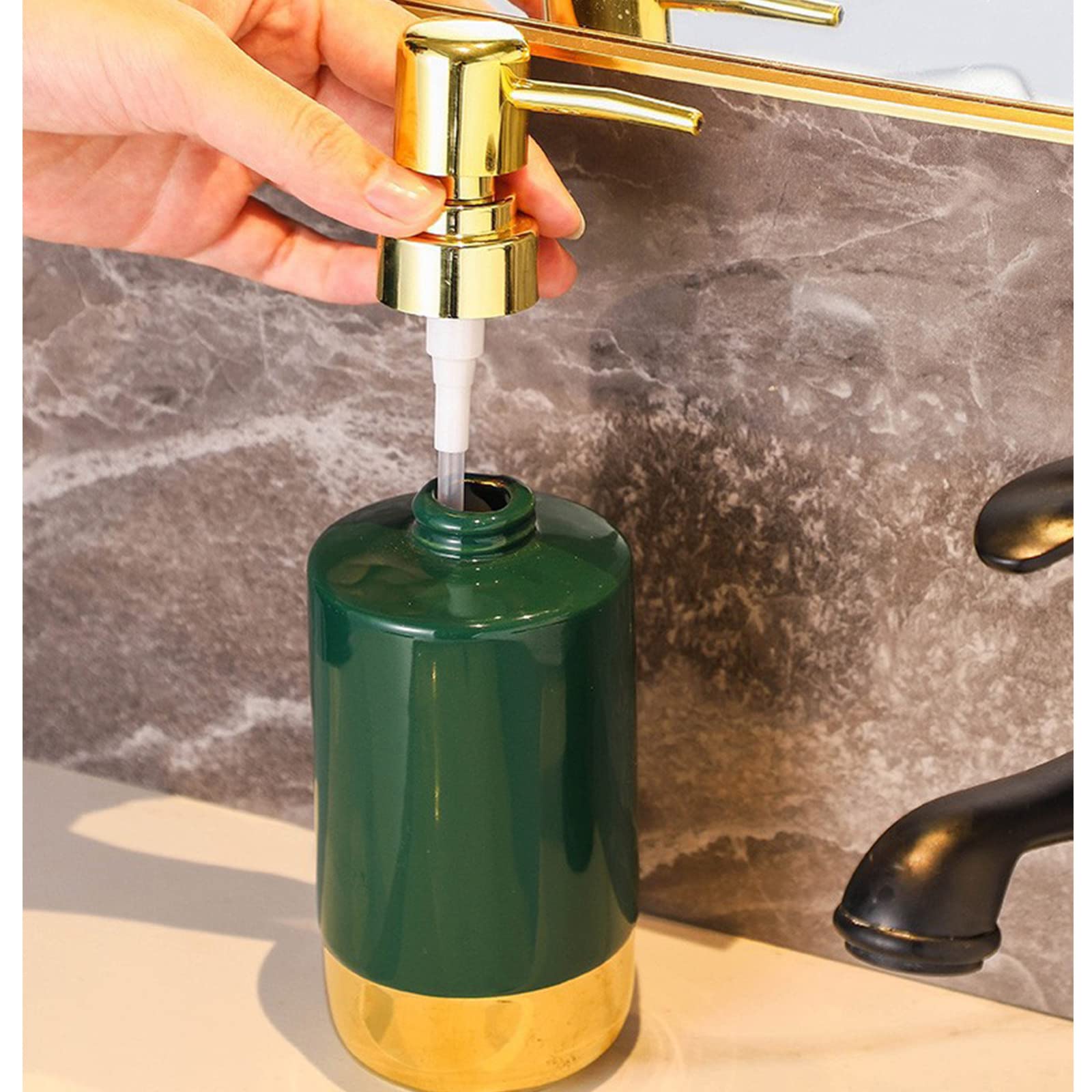 Juegos de Accesorios de baño, Acesorios Cuartos de Baño 5 Piezas con Dispensador Jabon Baño, Jabonera Baño, Porta Cepillo de Dientes, para Champú Gel de Ducha Cerámica Verde