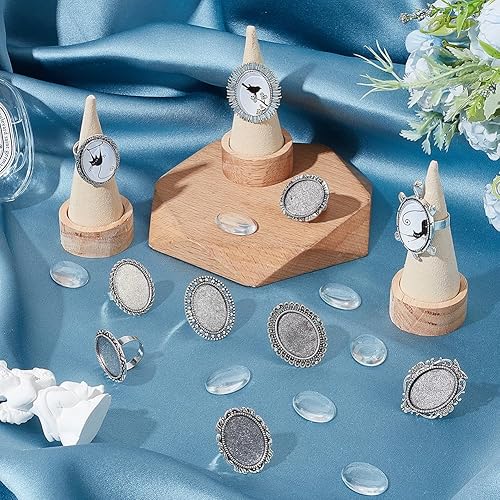 Miniatura 4 de SUNNYCLUE 10 piezas de anillos de cabujón de cristal, anillos de cabujón ajustables, ajuste en blanco, cabujones de vidrio transparente vintage,