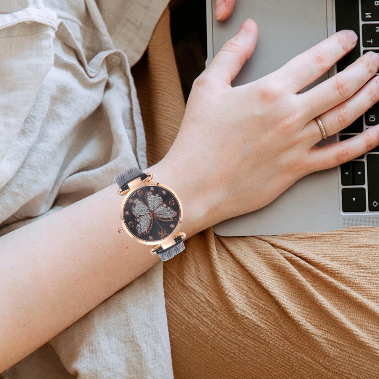 Generic Stylish Wrist Watch for Women Glitter Butterfly Dial Lightweight Casual Ladies Watch 9.44 Inch Quartz Timepiece for Everyday Fashion - Image 4