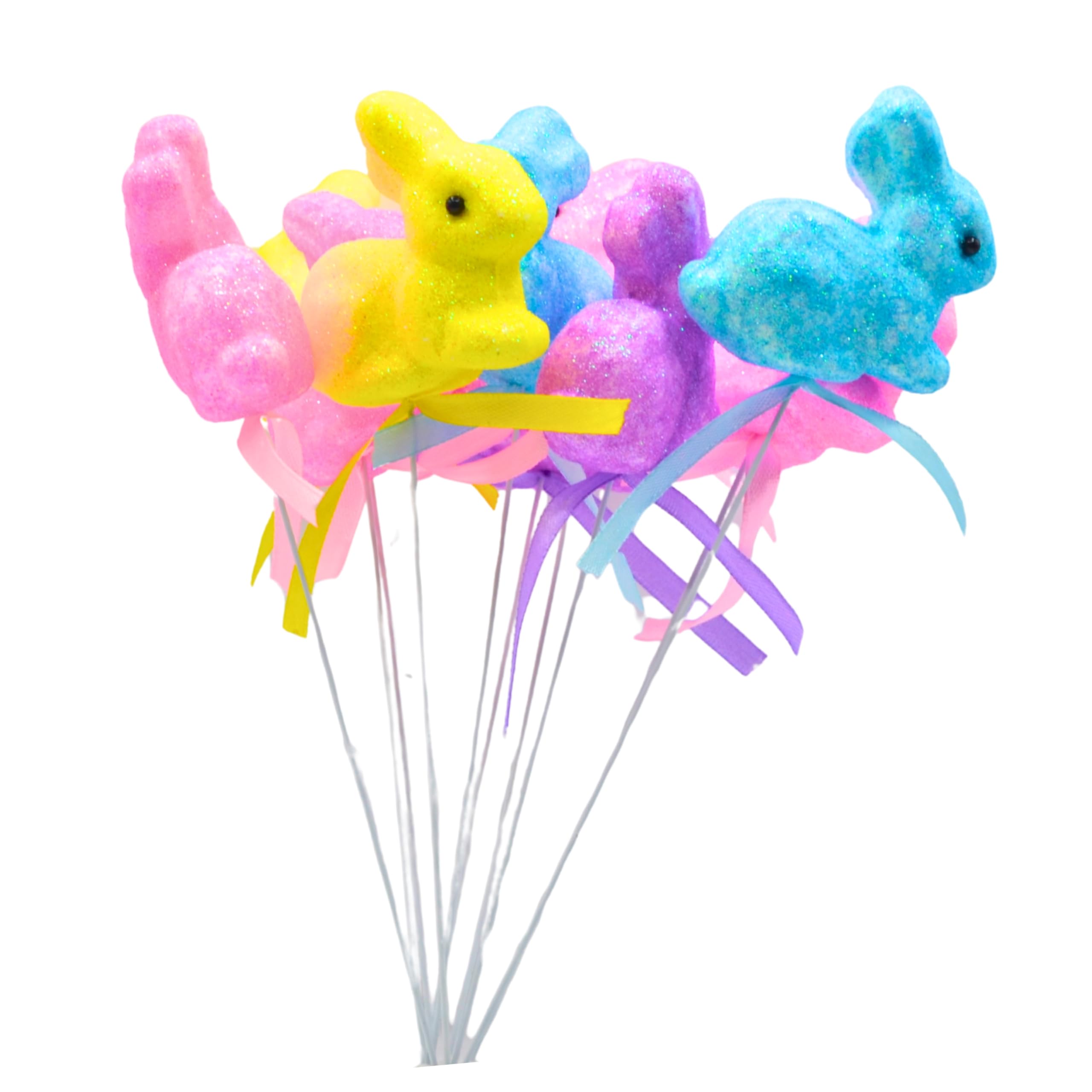 AKEDE 10 Pcs Large Glittery Easter Bunny Decorations Pastel Bunny Picks 8.5" Tall Easter Decorations for Spring Basket Bouquets Floral Arrangement Centerpiece Wreath Party and Easter Egg Hunt Markers