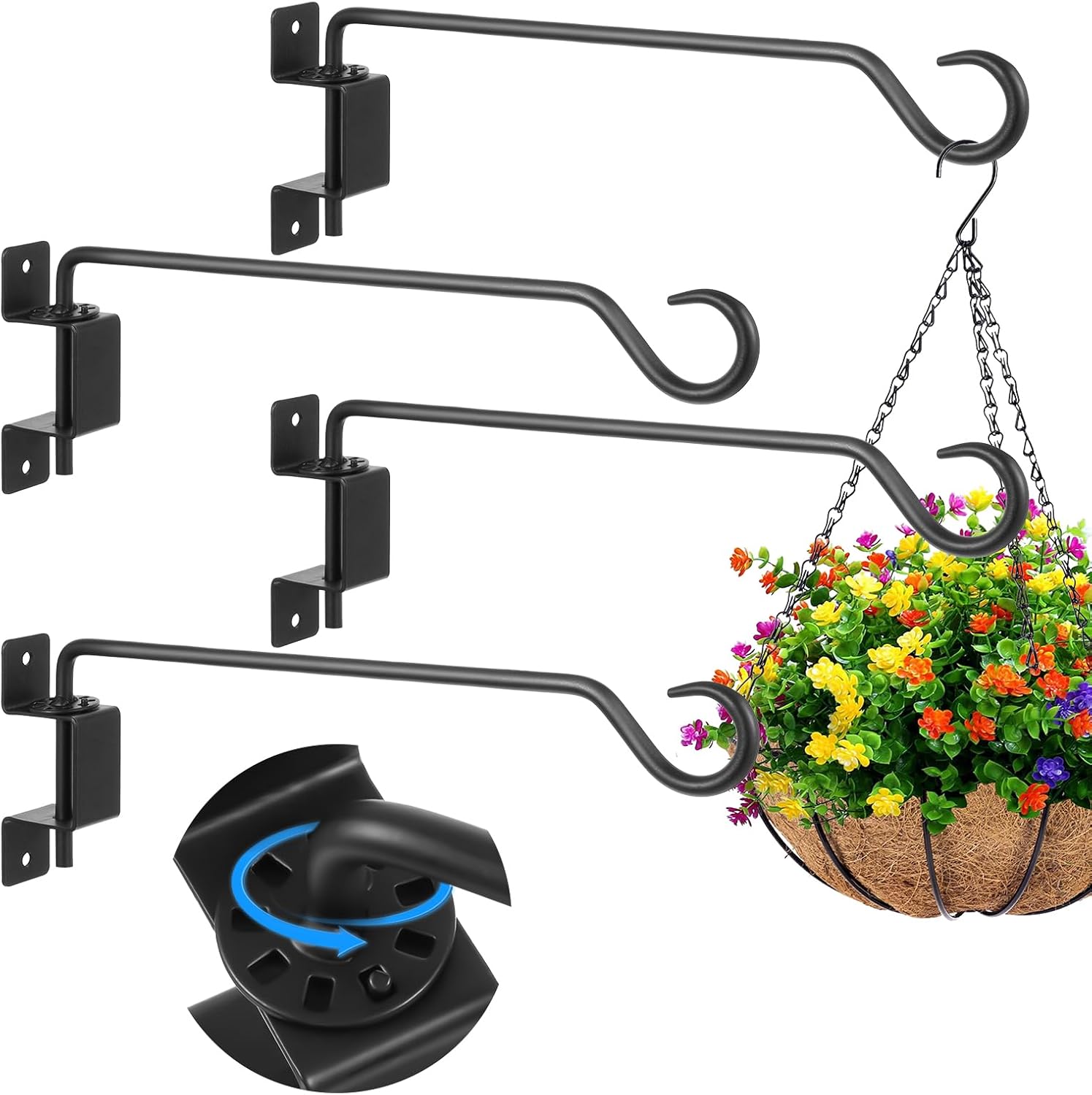 12 inch 4 Pack Swivel Plant Hangers Outdoor Heavy Duty - Black Iron Plant Hanging Hook Bracket for Flowers Baskets Pots Bird Feeder Lanterns Wind Chimes