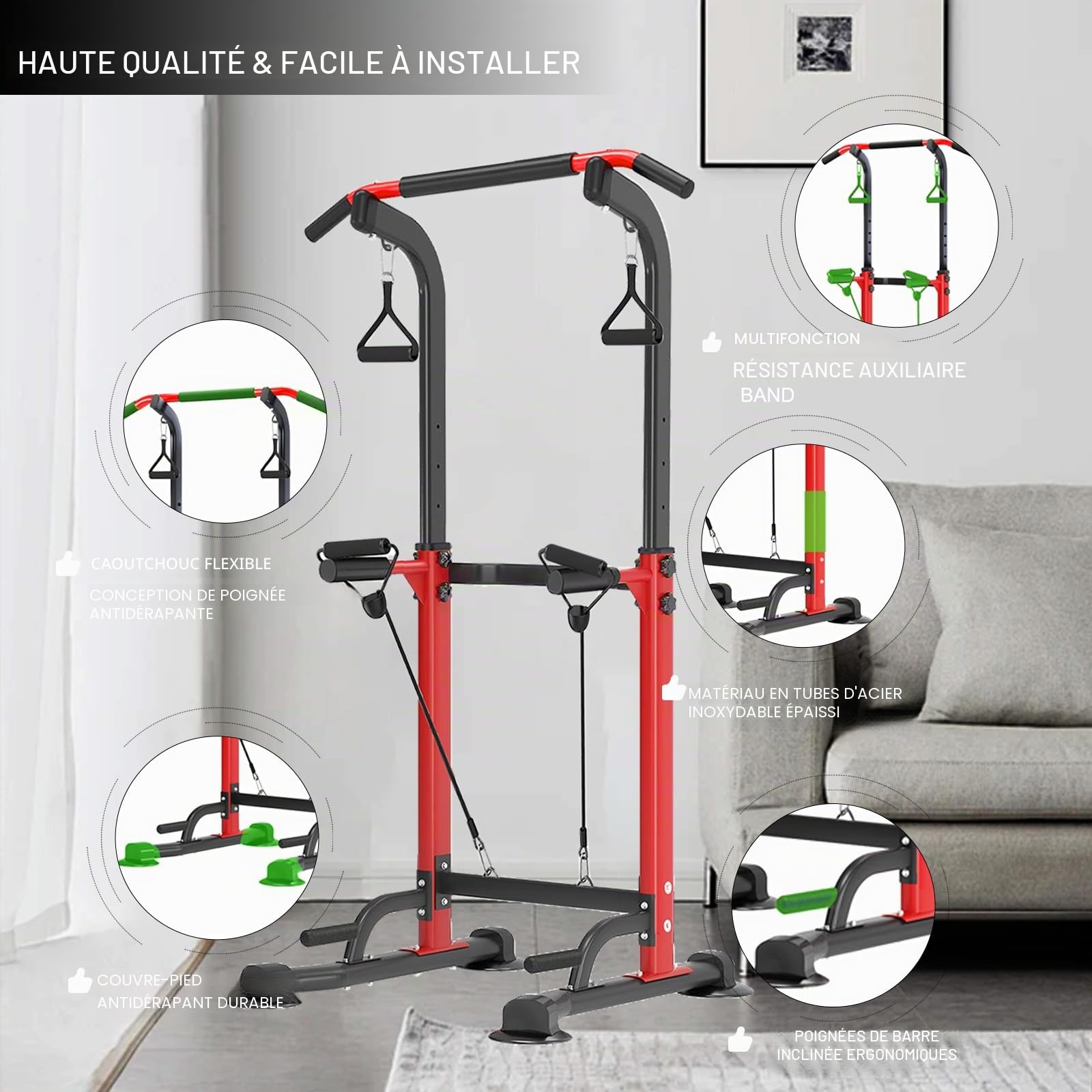 Pull Up & Dip Station Dip Stand Power Tower, Adjustable Height Home Strength Training Fitness Workout Station, Suitable for Teenagers, Women, Men