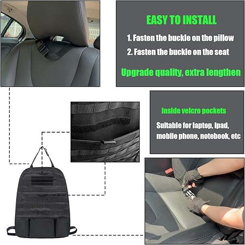 Miniatura 6 de Organizador táctico de asiento de coche grande con 4 bolsas desmontables, paquete de 5 unidades, organizador táctico universal de panel Molle para