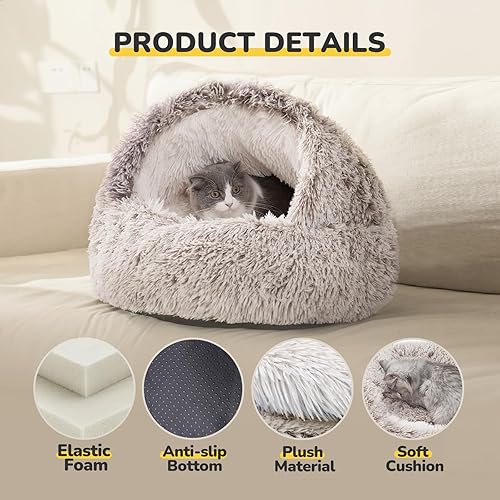 CATISM Plush Hooded Cat Bed — detail view