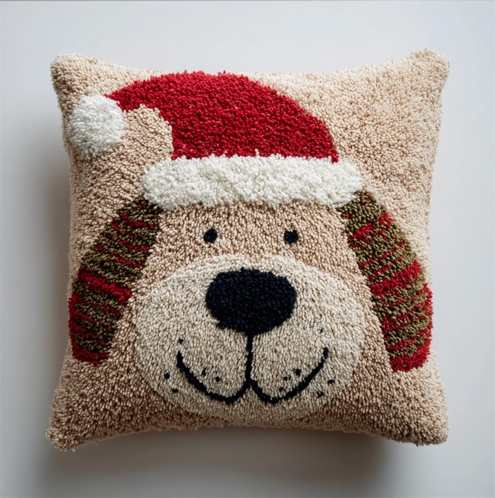 FWRTYCB Latch Hook Kits for Adults Christmas Puppy Latch Hook Pillow Cushi