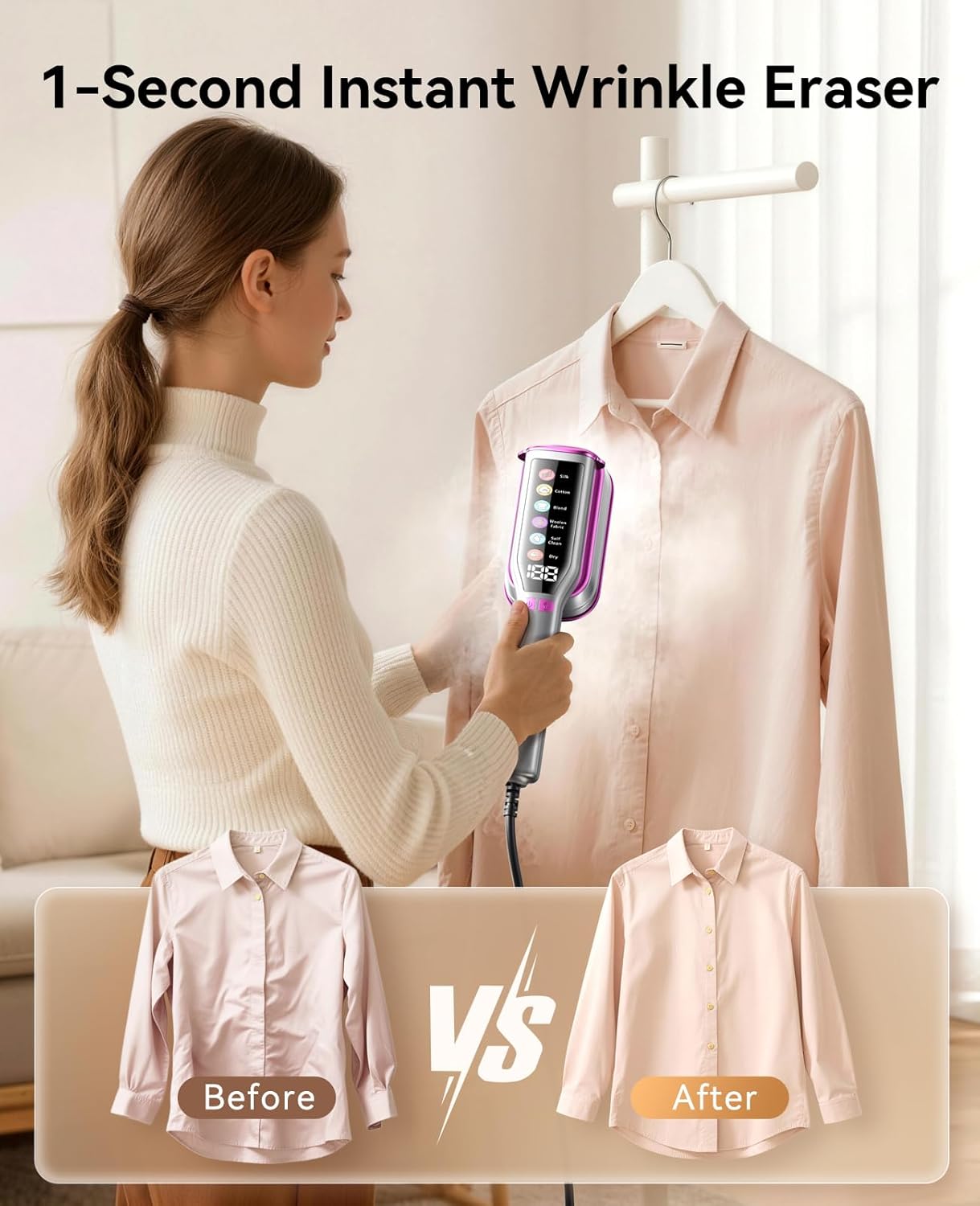 DIGIX 2-in-1 Steamer & Iron, 10s Heat-up, LED Display, 6 Modes, 130ml Large Tank, Self Clean, 1200W Travel Steamer for Clothes, Portable Handheld Garment Steamer for Travel Home Office, Auto-off, 120V