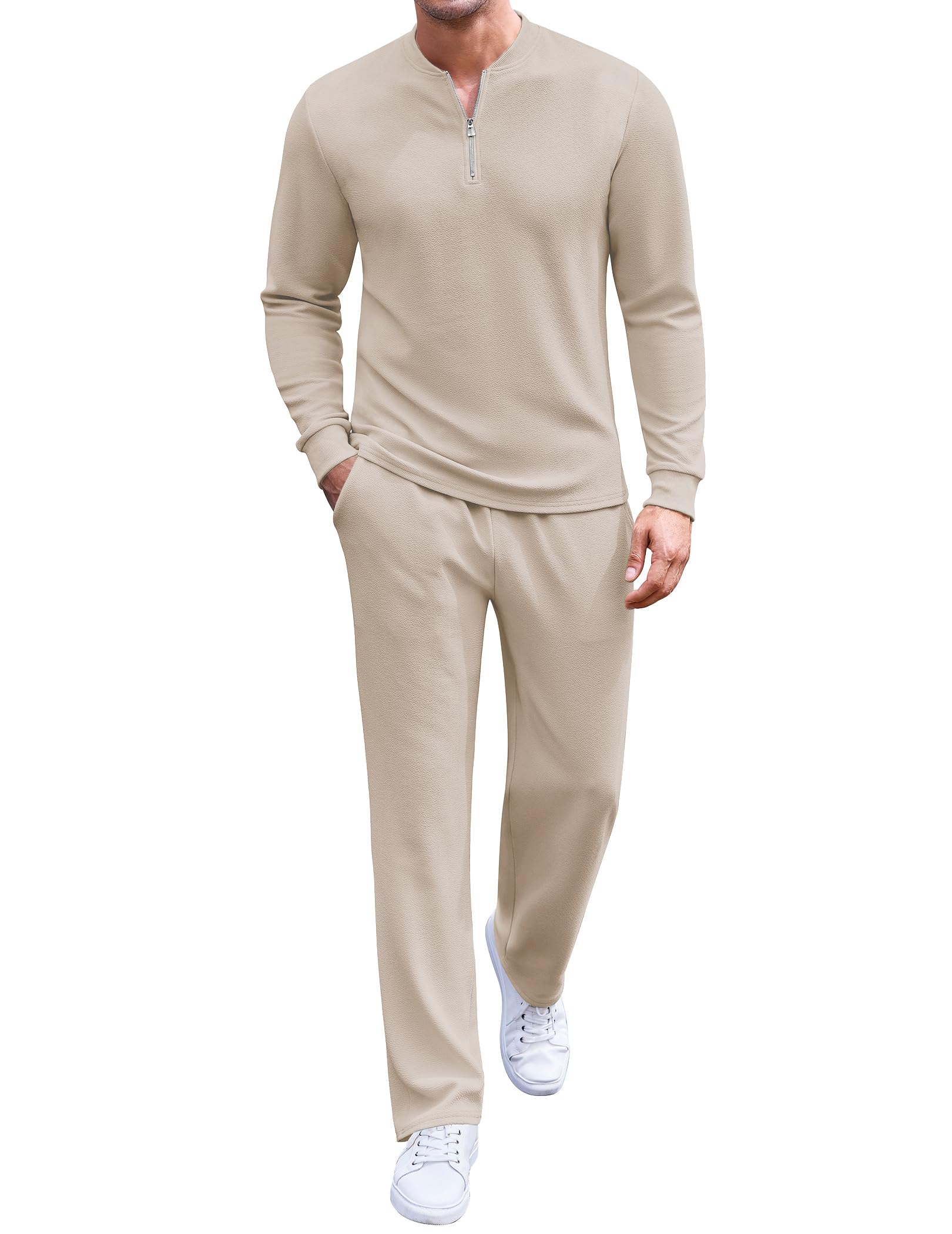 COOFANDY Men's 2 Piece Tracksuit Set Polo Athletic Sweatsuit Quarter Zip Jogging Long Sleeve Casual Sports Outfits