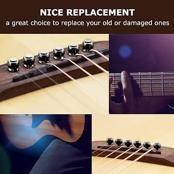 6Pcs Guitar Bridge Pins, Brass Pin Acoustic Guitar Strings Nail Pegs (Black) Ebony Bridge Pins 6 Pacoustic Guitar Strings