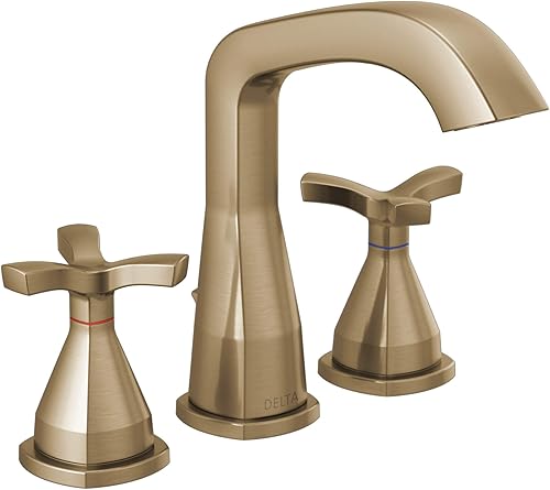 Delta Faucet Stryke Grifo de baño generalizado de 3 agujeros, grifo de baño dorado con asas cruzadas, tecnología de sello de diamante, ensamblaje de