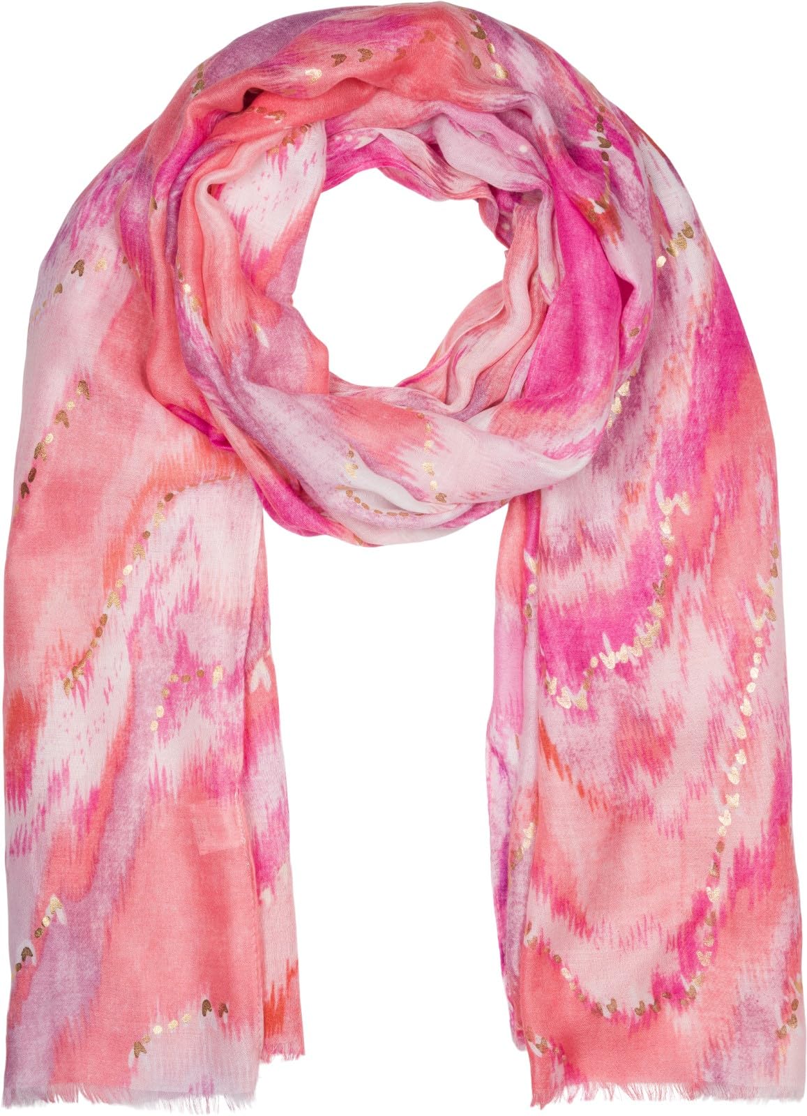 styleBREAKER Women's Scarf Waterfall Gradient Pattern with Metallic Details, Lightweight Large Shawl with Short Fringes 01016227, Colour:Coral-Pink