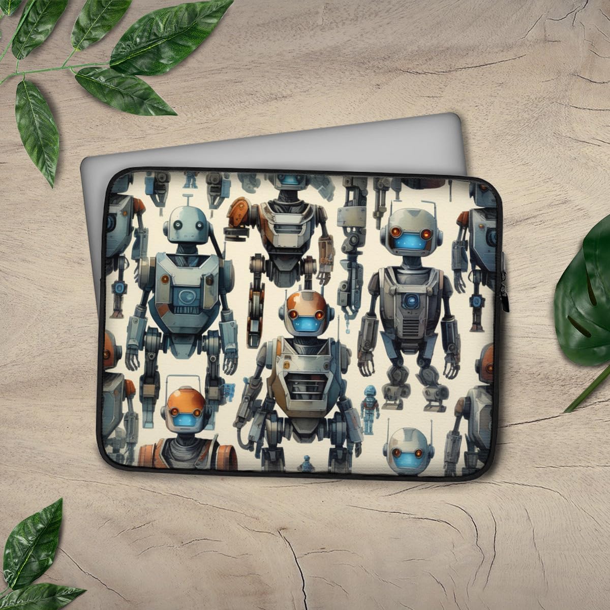 Neoprene Sleeve Case Bag for MacBook/Tablet/Laptop/Notebook Computer 10-17" inches Cute Robots PatternPrint SciFi Robot Cool Design Carrying Cover image 3
