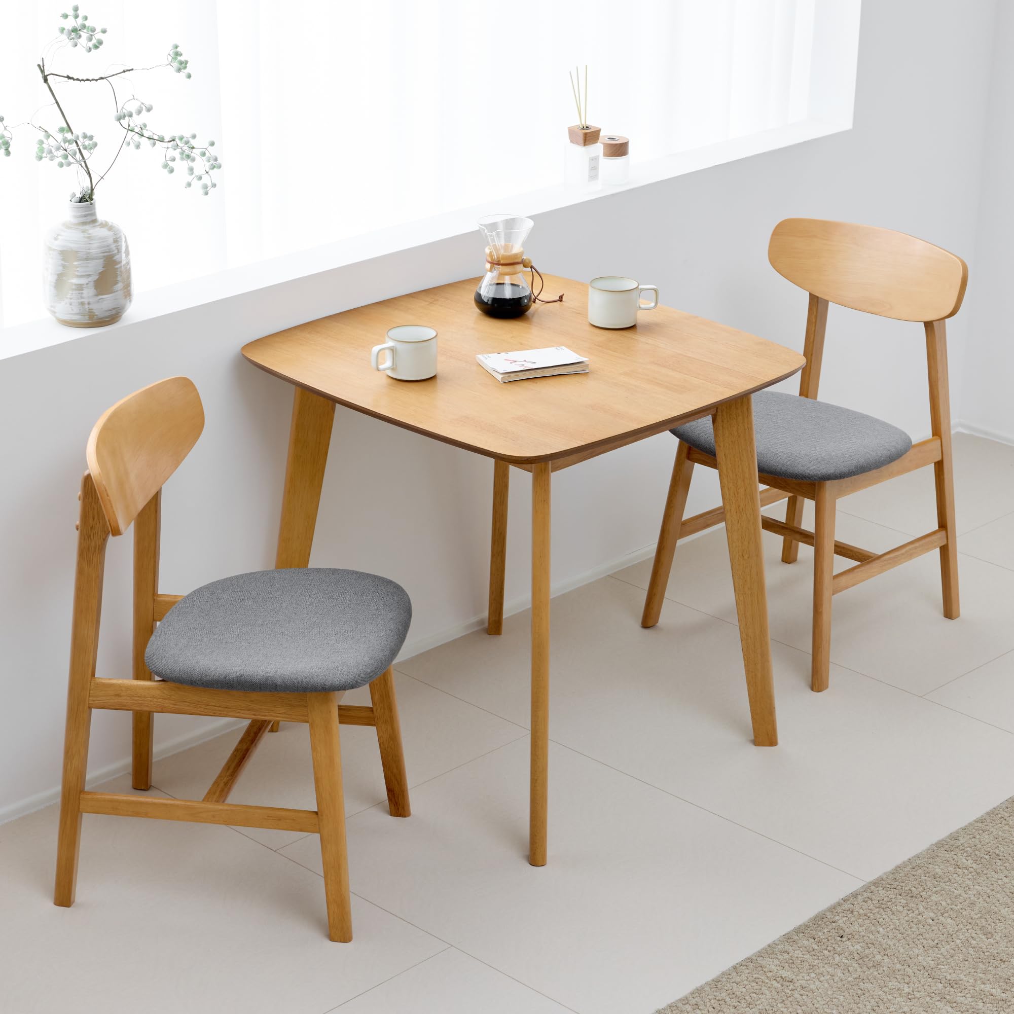 VENTOTA dn-chiano-t75-3 Dining Set, 3-Piece Set, Width 29.5 inches (75 cm), Depth 29.5 inches (75 cm), Square Seat, Compact, Dining Table Set, Table, Chair, Natural Wood, Nordic, Simple, Stylish