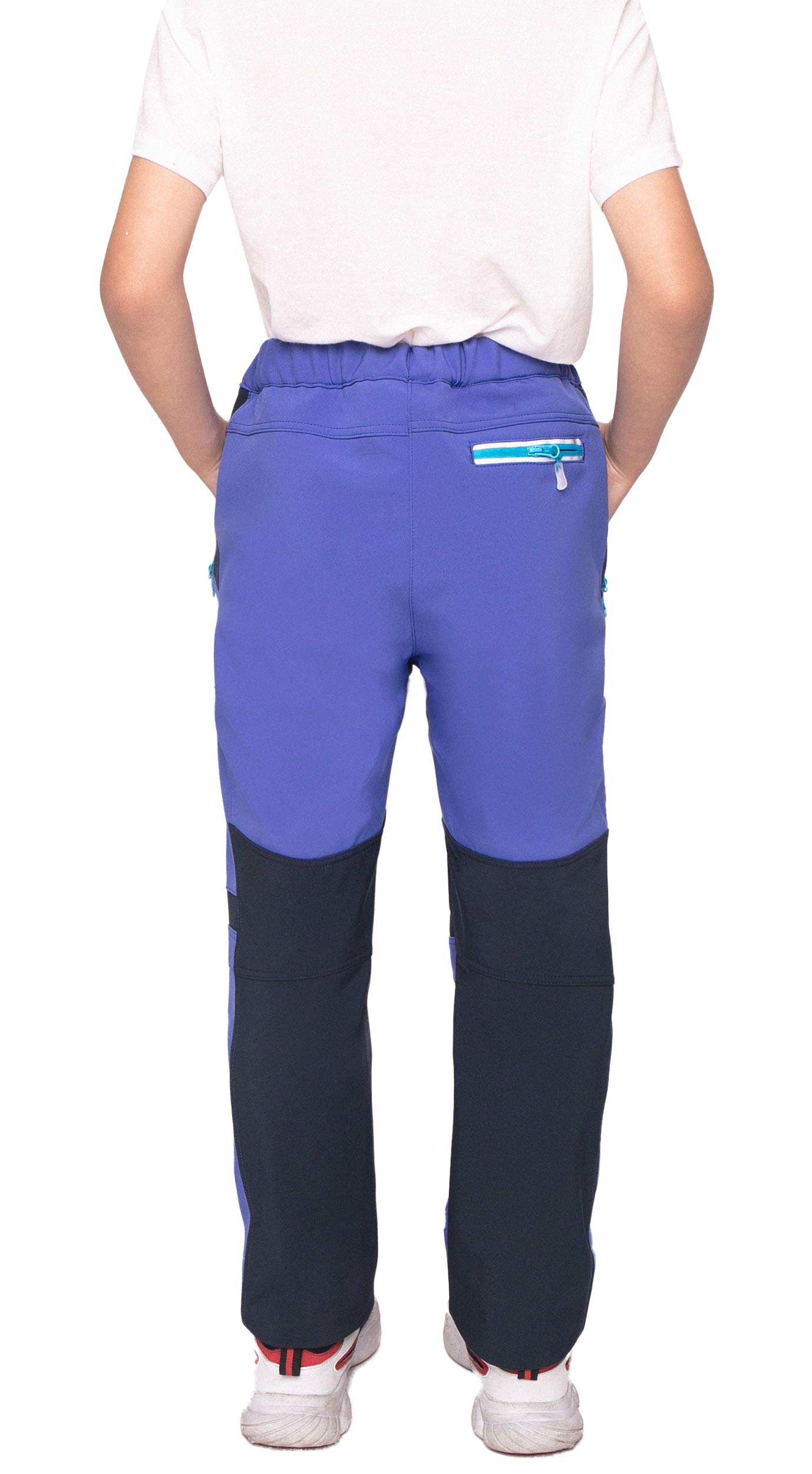 Pantalones de senderismo con forro softshell para niños, impermeables, transpirables, cálidos, con rayas reflectantes para niños y niñas (azul oscuro, S)
