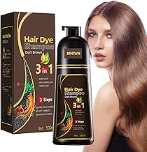 3 in 1 Dark Dye Shampoo, 500 ml Natural Instant Hair Dye Shampoo for Coloured Hair, White Hair Dye, Natural Shampoo for Grey Hair for Women and Men (Brown)
