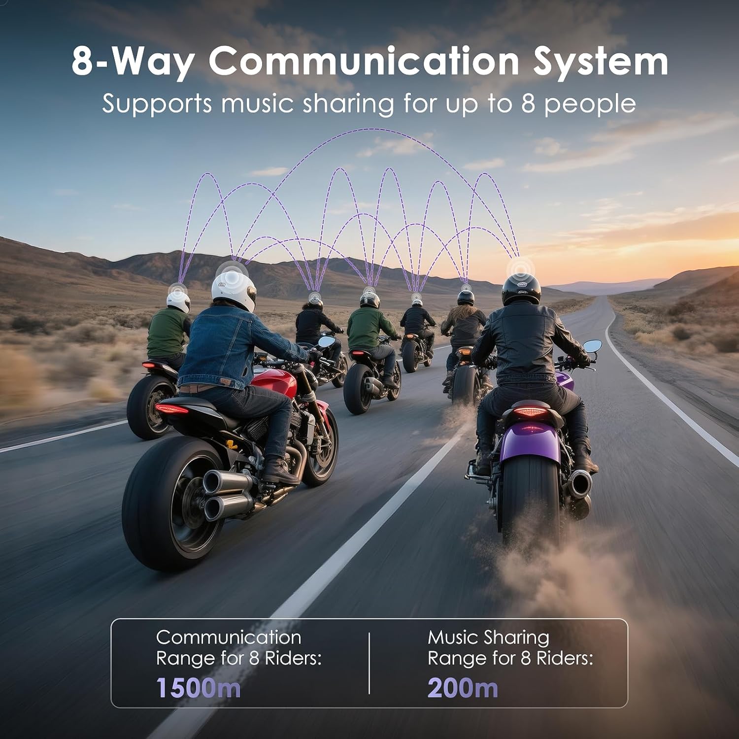 JX01 Motorcycle Bluetooth Headset with V5.4, 8-Way Motorcycle Helmet Bluetooth Headset with 40mm Speakers, aptX Audio, App Control & Updates, Triple Noise Cancellation, 1 Pack