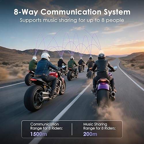 Miniatura 4 de JX01 Auriculares de Motocicleta Bluetooth con V5.4, Casco de Motocicleta Bluetooth de 8 Vías con Audio aptX HD, Control de Aplicación y