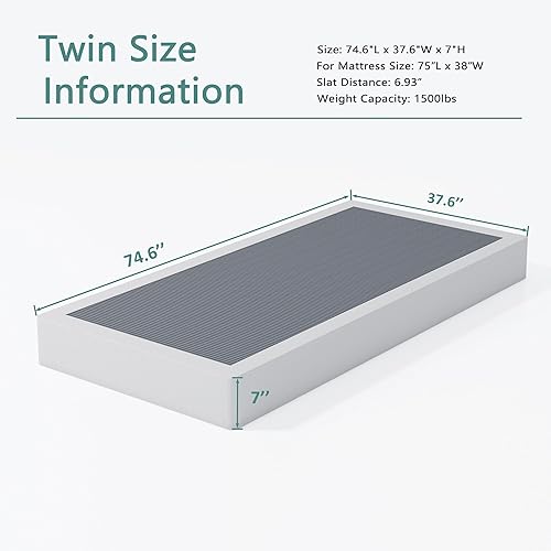 Miniatura 3 de Somier individual de 7 pulgadas de alto, resortes de metal resistentes solo con funda de tela, base de colchón, fácil montaje, sin ruido