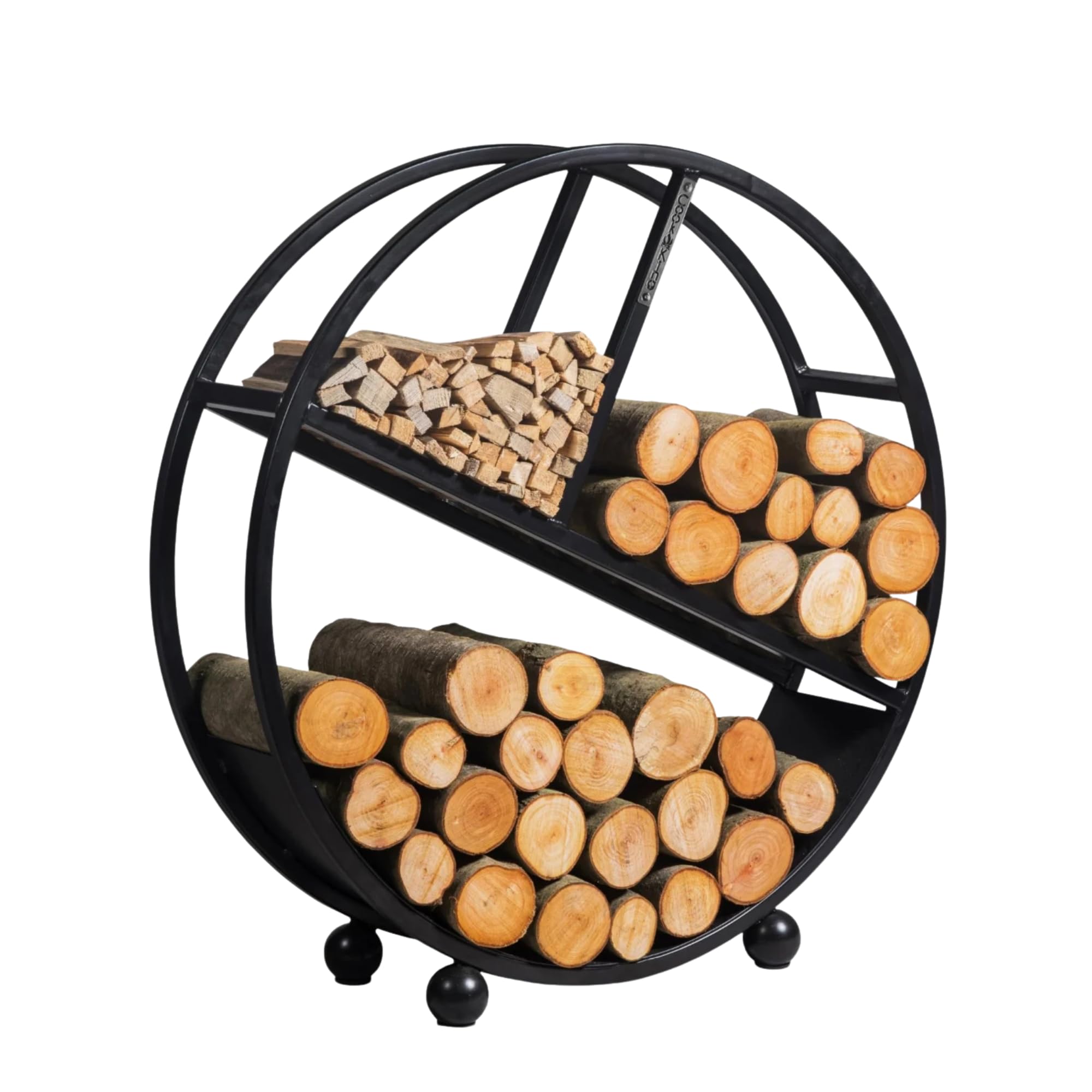 MR. DEKO BENE ON FIRE Kaminholzregal rund Kalifornien 80 cm | rundes Brennholzregal Metall schwarz | Holzlager dekorativ für Kamin Wohnzimmer | Feuerholzregal Garten Terrassen | Kaminholzunterstand