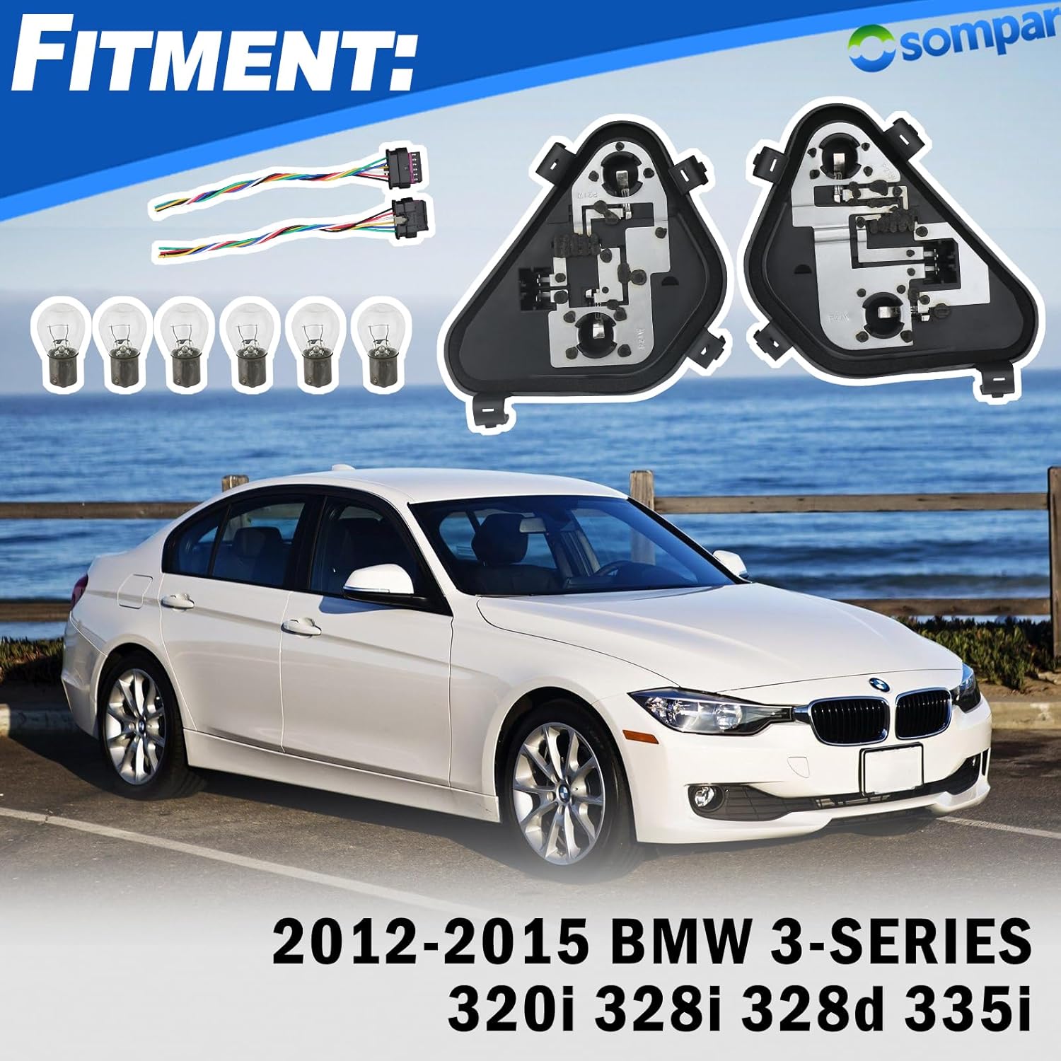 1Pair Tail Lights Bulb Socket Panel & Plug Connector Harness & Six Bulbs for 2012-2015 BMW 3 Series 320i 328i 328d 335i Replaces 63217313043 63217313044 Rear Light Lamp Repair Board Kit