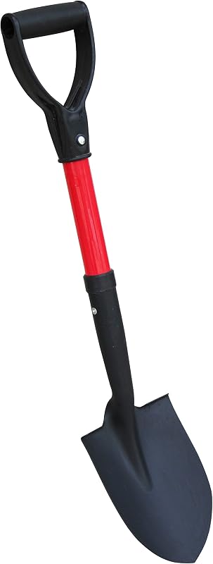 J211A Mini Digging Shovel with Round Point Blade & D-Handle, 27 Inch Fiberglass Short Handle Shovel for Garden, Camping & Car Trunk, Compact Spade for Tight Spaces