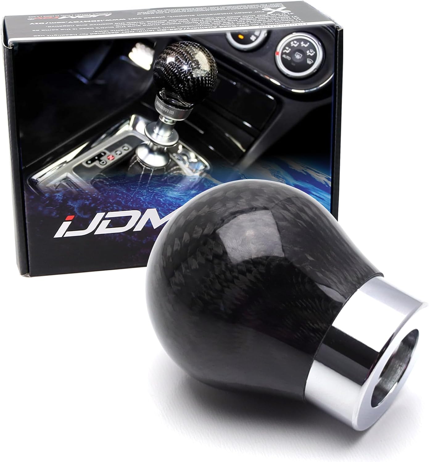 iJDMTOY Gloss Black 2-Inch Real/Genuine Carbon Fiber Shift Knob Ball Compatible with Most 8mm 10mm 12mm M8 M10 M12 1.25 1.50 1.75 Threadings