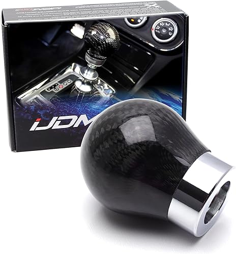 iJDMTOY Pomo de palanca de cambios de fibra de carbono real y genuina de 2 pulgadas, color negro brillante, compatible con la mayoría de roscas de