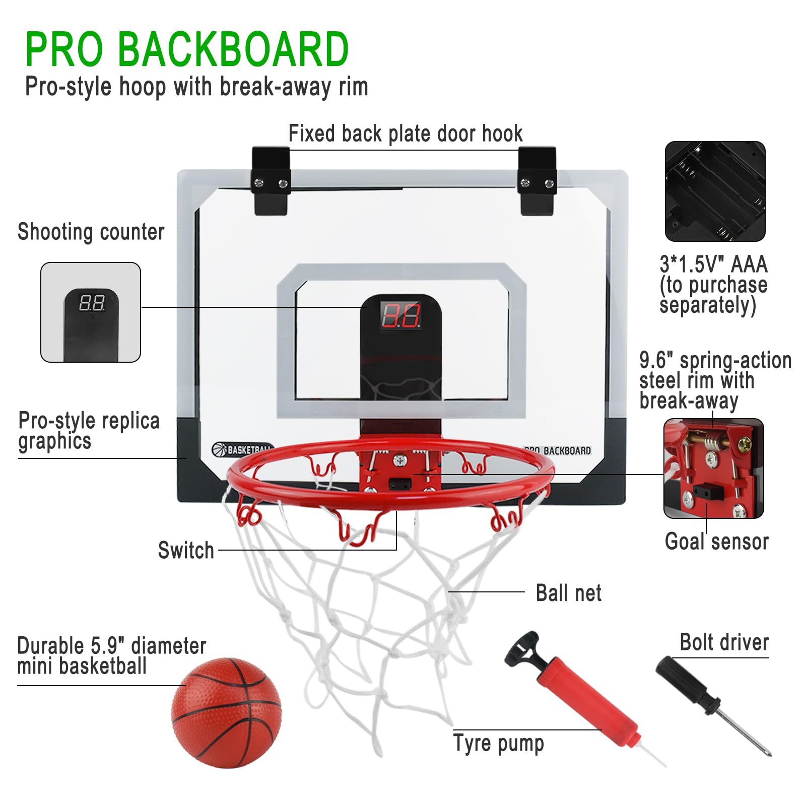 Mini Basketball Innenrahmen mit elektronischem Score Board 40x30 cm Backboard Wandbefestigung Sport Spiel Geschenkbox