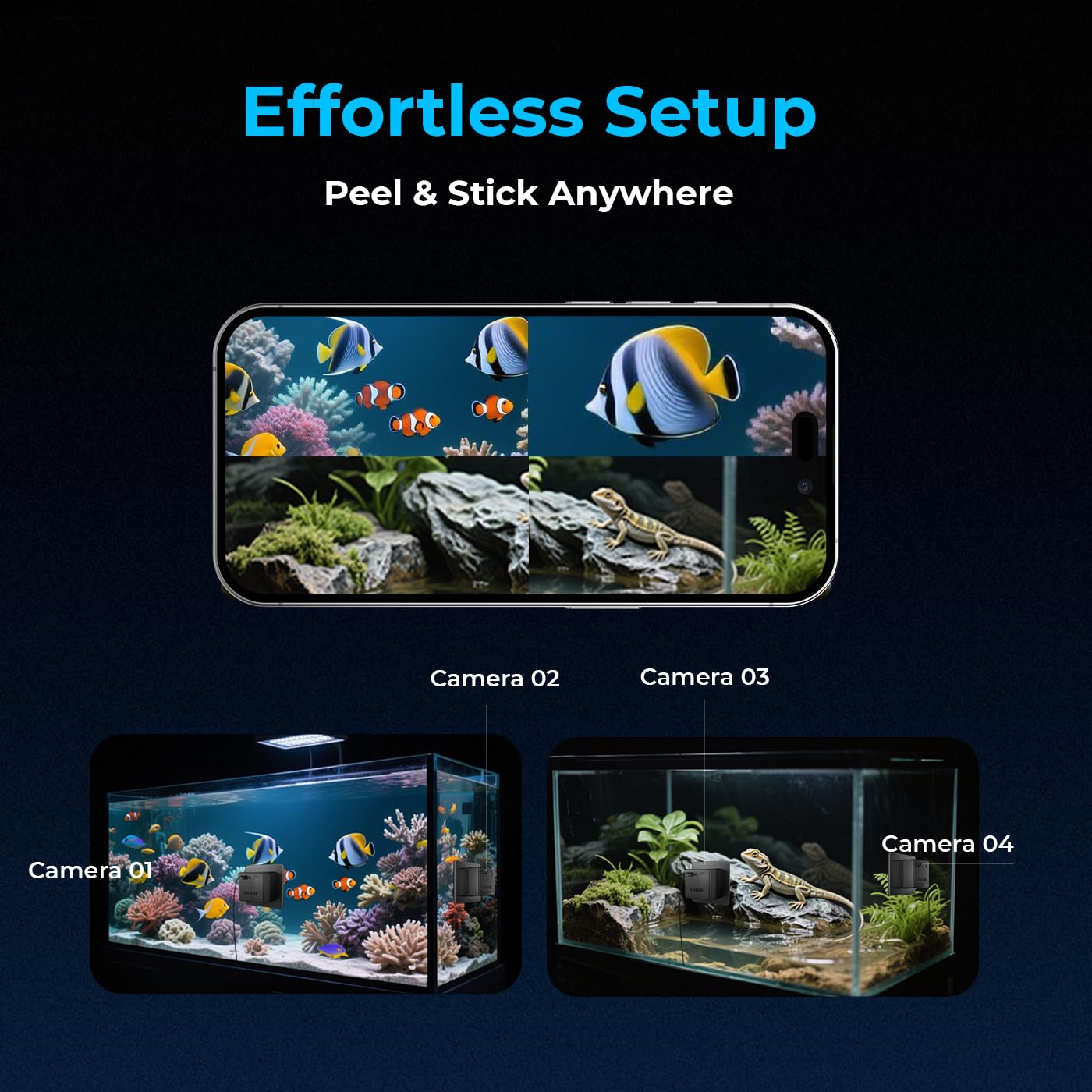 Caméra WiFi 2K HD pour aquarium et terrarium, grand angle 140°, vision nocturne, audio bidirectionnel