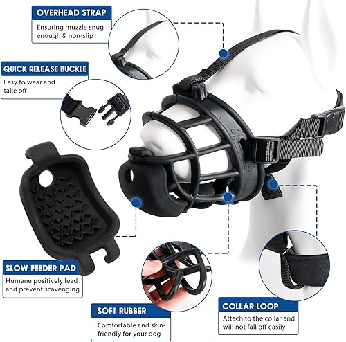 Miniatura 5 de Bozal para perro con alimentador lento para entrenamiento positivo, antimordeduras masticando para lamer heridas, bozal de cesta suave humana para