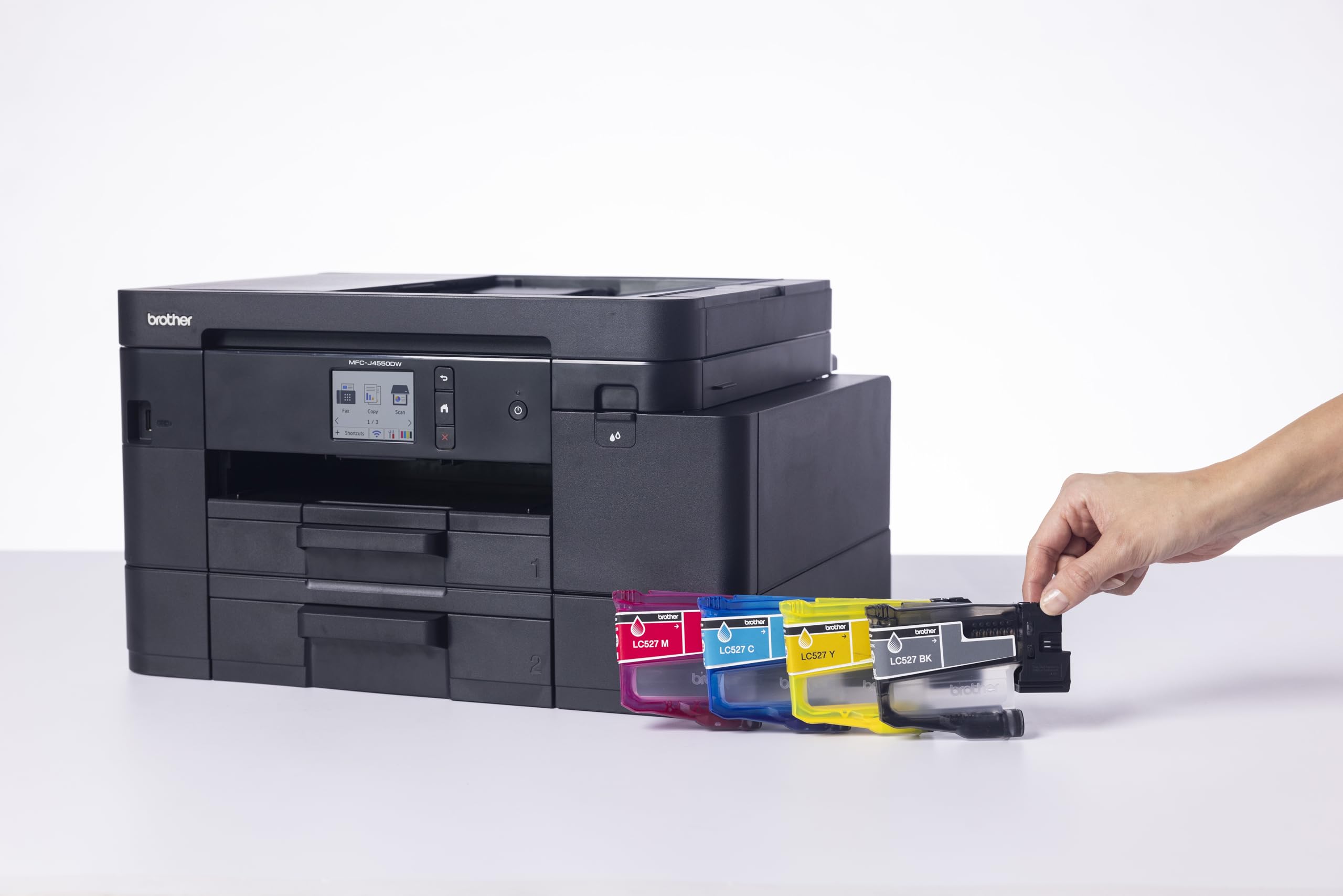 Brother MFCJ4550DW | Multifunzione inkjet a colori | 20 ipm| Stampa Fronte/Retro | Display da 6,8 cm | Cassetti per tot 400 fogli e ADF da 20 | WiFi e USB| Print e Scan da mobile| Inbox da 350 pag