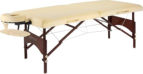 Master Massage Mesa de masaje portátil Argo de 28 pulgadas en crema con patas de nogal, cama de spa para ejercicio y masaje de mesa, cama de belleza