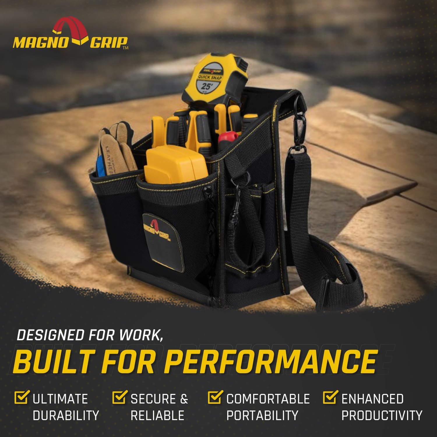 MagnoGrip 20-Pocket Electrician's Pouch with Shoulder Strap – Magnetic Storage for Tools & Fasteners, Heavy-Duty 1680D Ballistic Polyester, Rivet Reinforced, Durable & Water-Resistant - Black. - Image 6