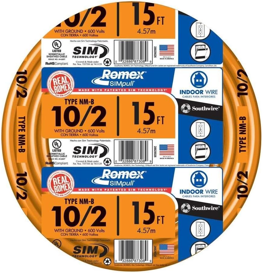 28829026 10/2 Awg Romex Simpull 15' Nm-B Cable With Ground
