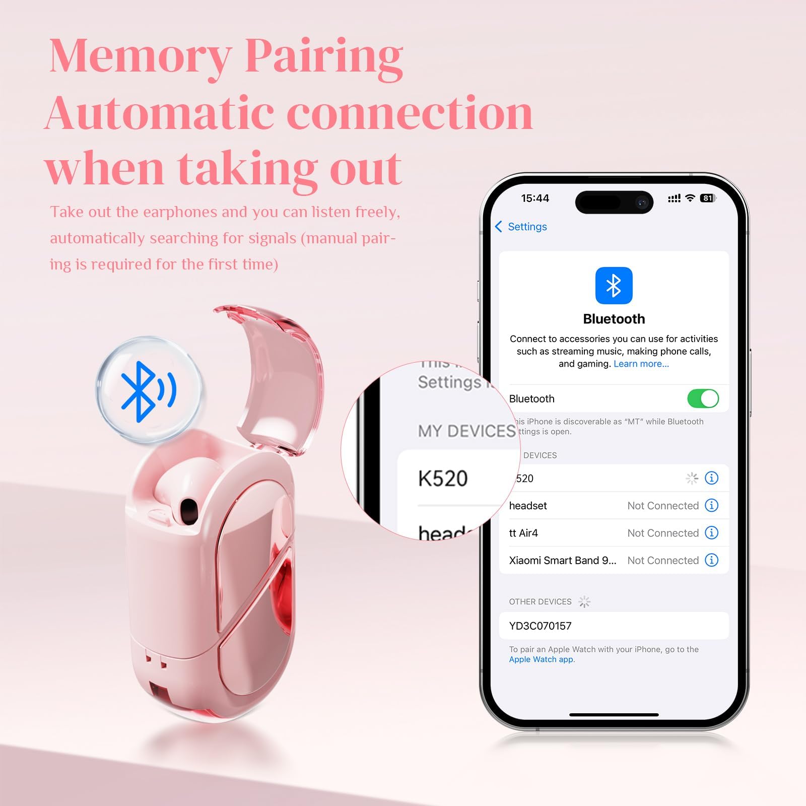 Auricolari wireless a forma di cuore rosa per ragazze e bambine, mini e piccoli, invisibili, wireless, Bluetooth, per orecchie piccole, canali, donne, oro rosa, Kawai, blu, per iPhone e