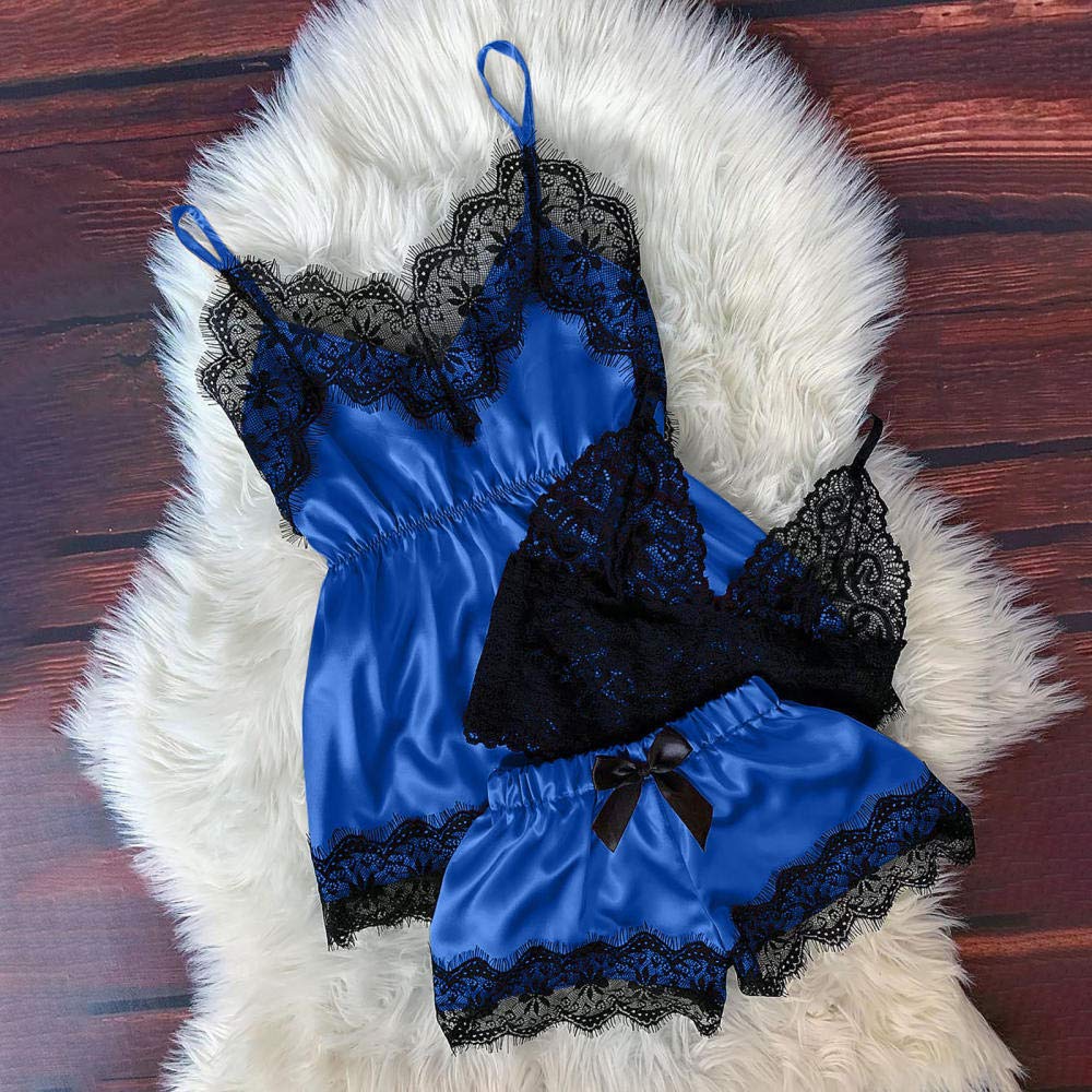 Damen Ausschnitt Halter Lingerie BodysuitPyjamas Frauen Pyjamas Einfarbig V-Ausschnitt Sexy Nachtwäsche Fleck Unterhemd Bowknot Shorts Pyjama Set