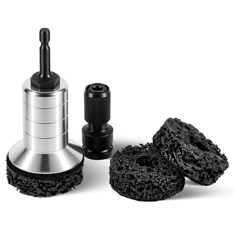 BURMONG Ferramenta para Limpeza de Cubo e Prisioneiro de Roda com Adaptador de Dupla Cabeça, 3 Pads para Remoção de Ferrugem e Polimento, Compatível com Furadeira e Chave de Impacto de 12,7 mm