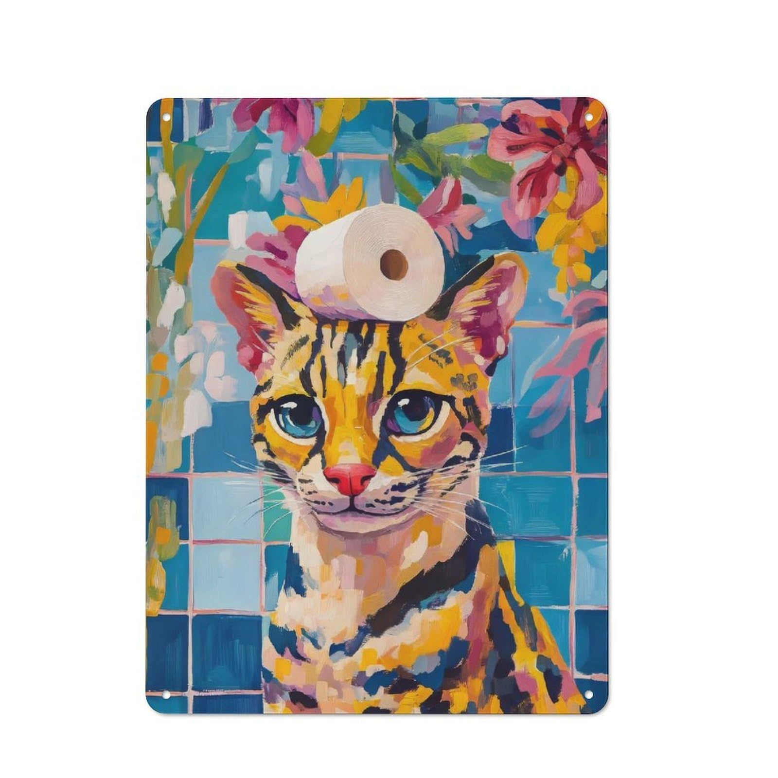 Junmoney Cat With Toilet Paper Metal Wall Sign 40X30cm Featuring For Garage Wall, A Housewarming Gift For People Furnishing A Garage