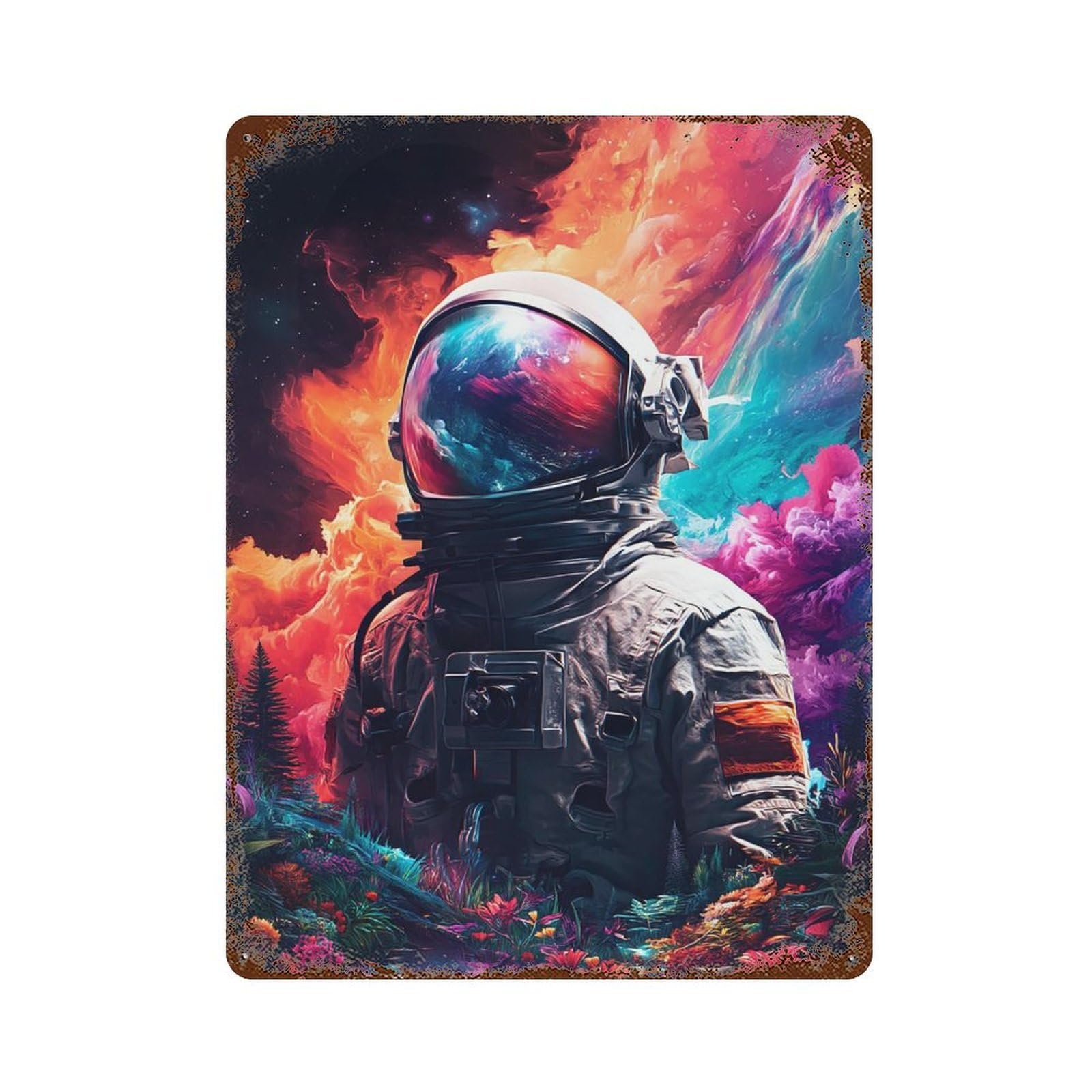 Astronaut in Colorful Forest Retro Metal Sign 15.7"x11.8", for Garage, Bar And Workshop Decor, Shabby Chic Decor