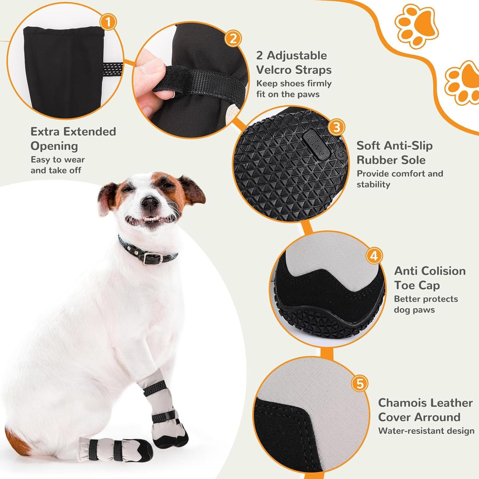 4 Stück Winter-Hundeschuhe, Hundestiefel Für Kleine, Mittelgroße Und Große Hunde, rutschfeste Hundestiefel Und Pfotenschutz Mit Warmem Wollfutter Und Reflektierenden Elementen,Schwarz,3XL