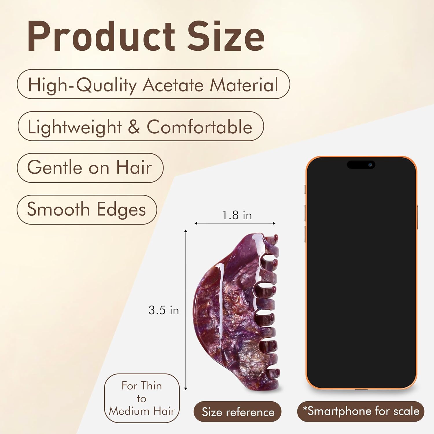 Emma Lily 3.5 Inch Premium Acetate Arch Hair Clip – Burgundy Tortoise Shell, Non-Slip Strong Hold for Thin Hair, Gifts for Women, 1pc