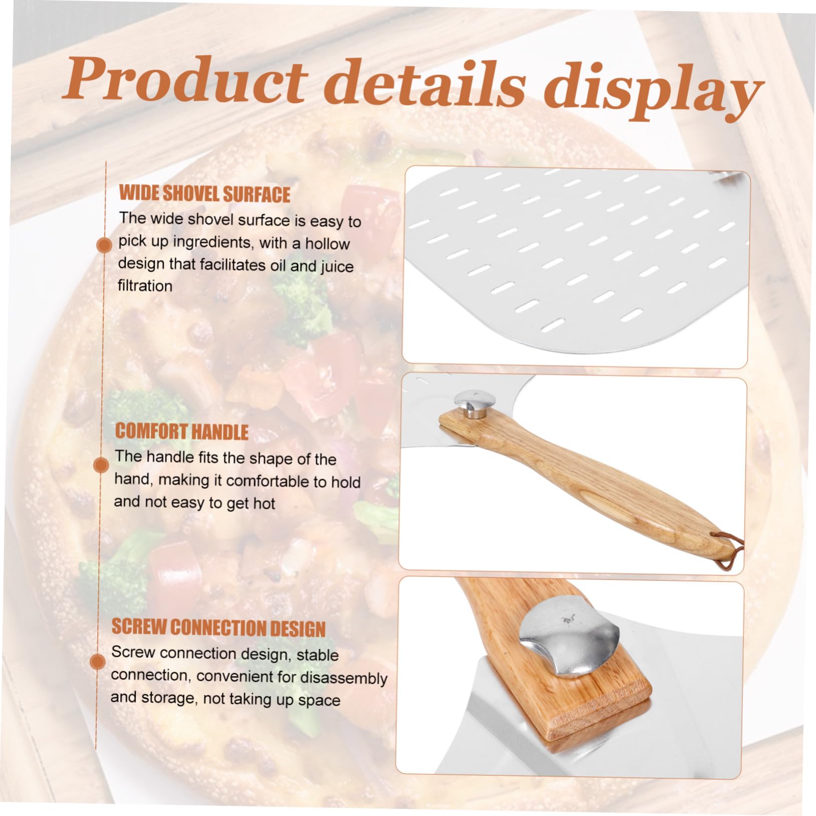Perforierte Pizzaschaufel mit Langem Holzgriff Leichte Aluminium Pizzaschaufel zum Pizzaübertragen für Zuhause Restaurant Pizzeria und Backofen Professionelles Backwerkzeug