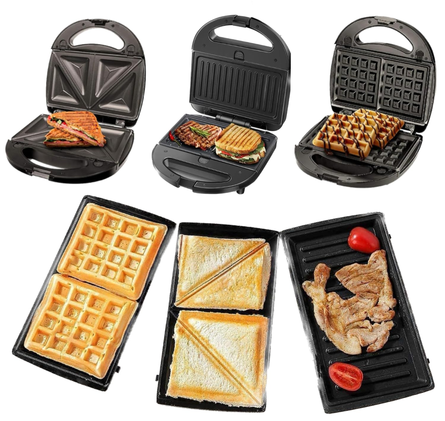 Wtrtr,HALEY Sandwich Maker,3-in-1 Multi Snack Maker,Detachable Sandwich, Grill, Waffle Making Plates with Bakelite Coating, 1-Year Warranty(HY1022)