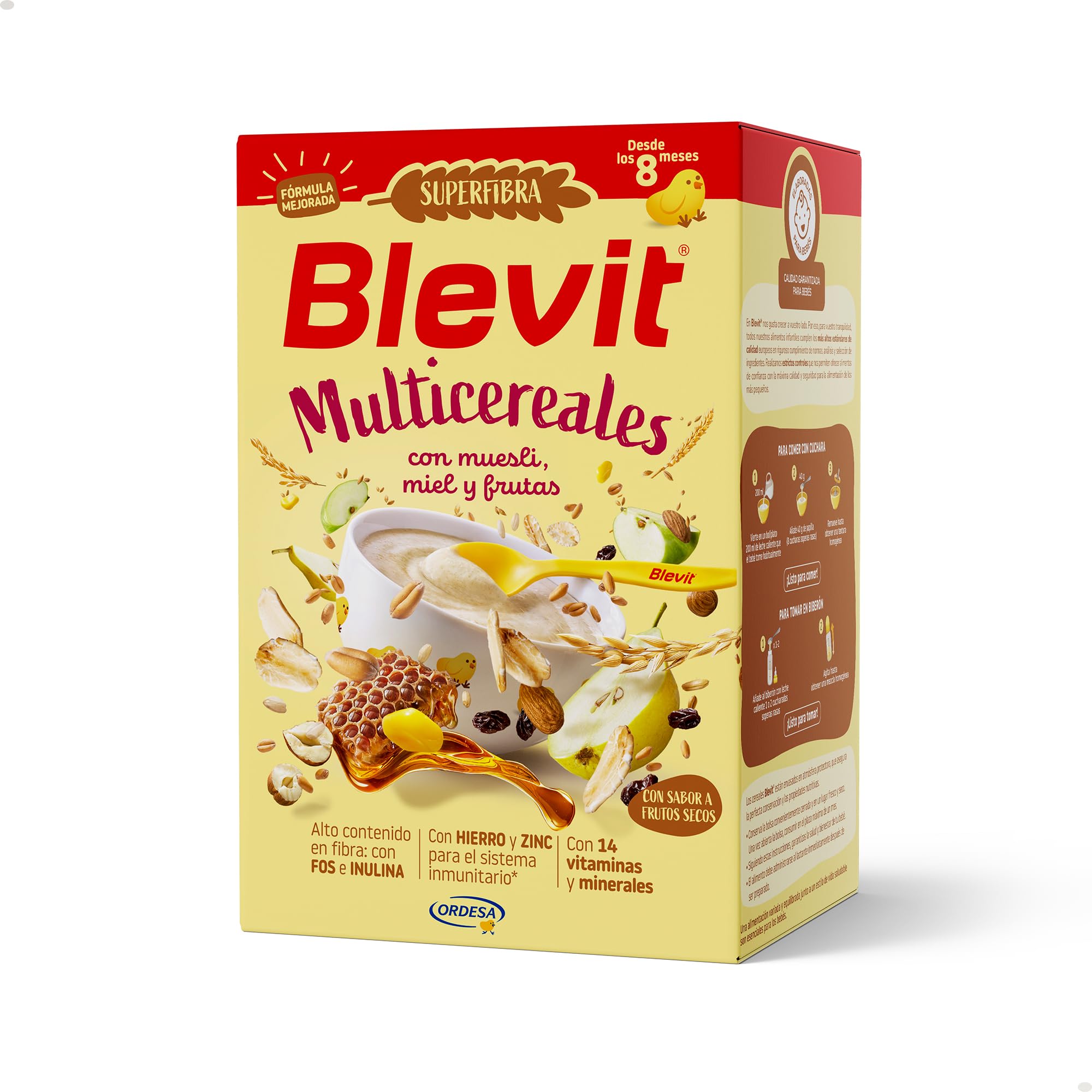 Blevit Superfibra Multicereales Papilla 8 Cereales con Muesli, Miel y Fruta 500g para Bebé 8 Meses