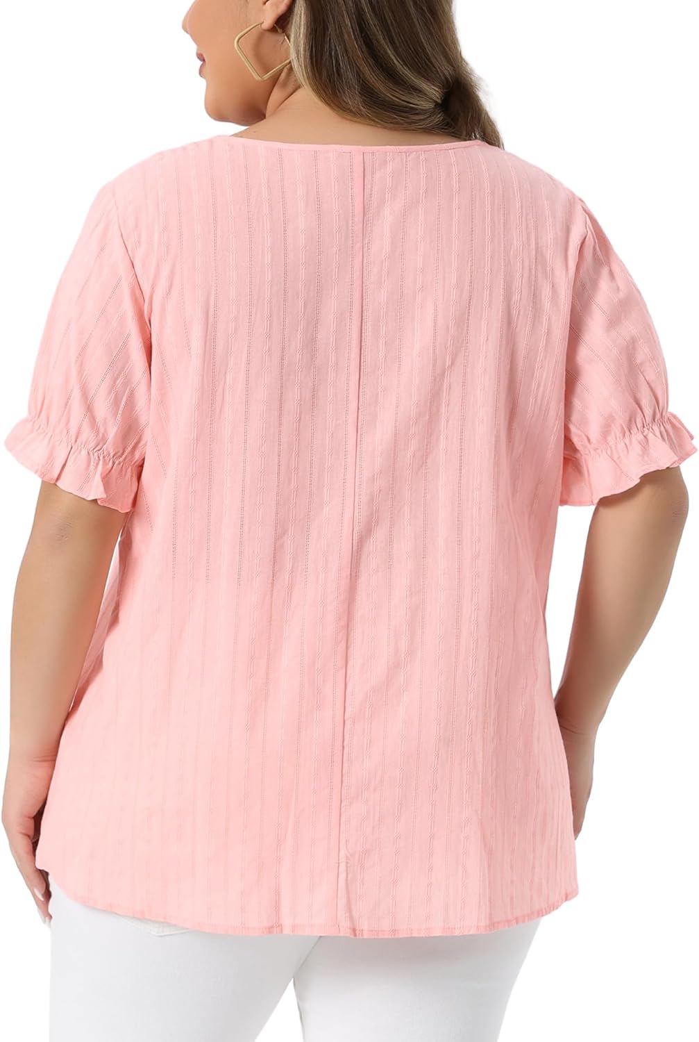 Agnes Orinda Women's Plus Size Summer Top Casual Square Neck Ruffle Sleeve Pleated Front Hollow Tops Blouse - Image 4