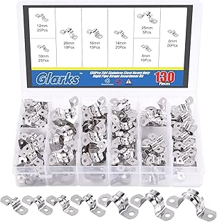 Glarks 130Pcs Two Hole Strap Clamps Set M8 M10 M12 M14 M16 M20 M25 304 Stainless Steel Heavy Duty Rigid Pipe Strap U Bracket Tube Strap Assortment Kit For Pipe Tube Fixing