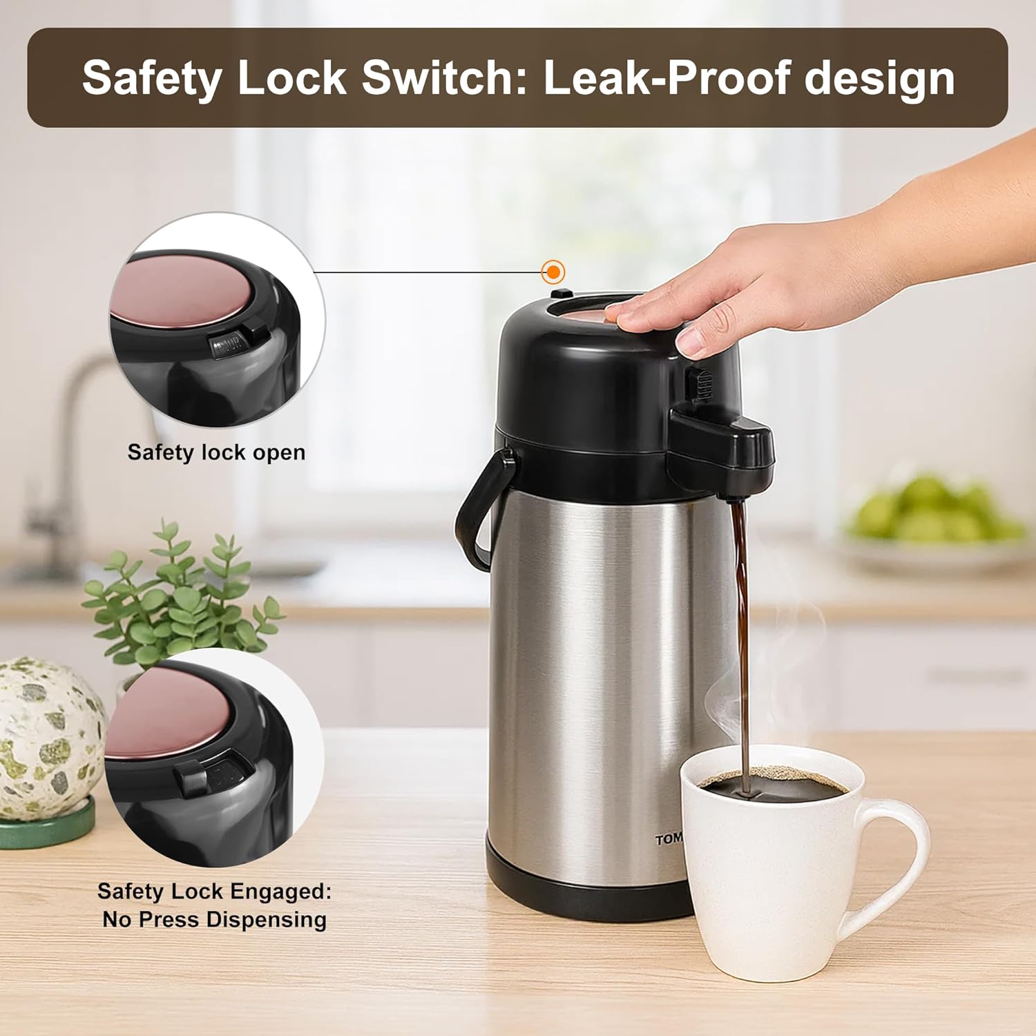 Airpot Coffee Carafe for Keeping Hot,102oz/3L Coffee Dispenser Thermal with Pump,Insulated Stainless Steel Hot Beverage Dispenser for Parties,Thermal Carafe for Hot Drinks Water Tea Chocolate - Image 5