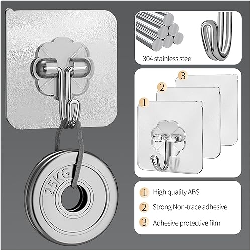 Miniatura 4 de 27 ganchos adhesivos para colgar ganchos resistentes de 22 libras para paredes, sin daños, impermeables, para el hogar, baño, cocina, gancho