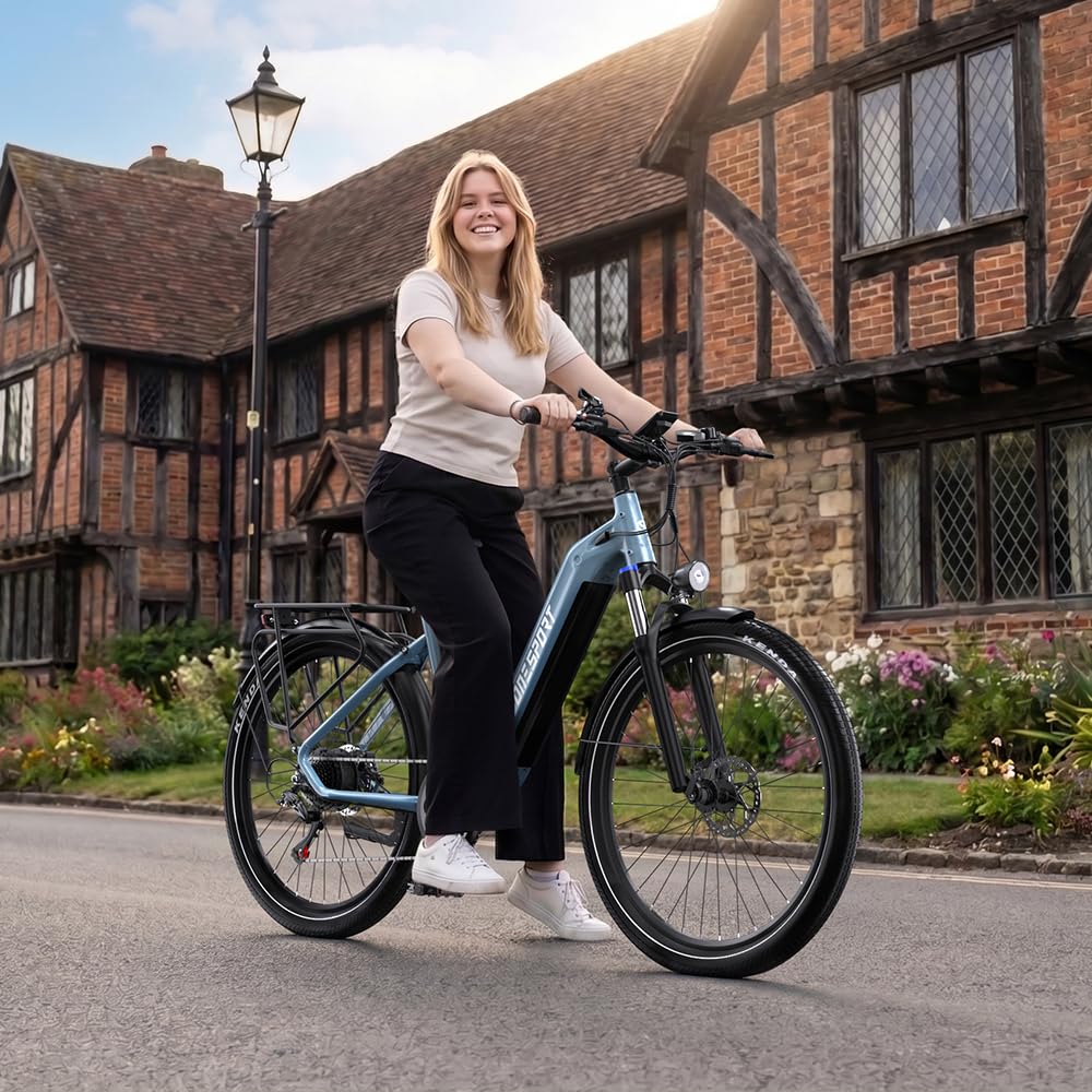 La bicicletta elettrica WT05 da 27,5 pollici con sensore di coppia offre un supporto naturale alla guida, una batteria integrata da 18,2 Ah, cambio a 7 marce, freni a disco idraulici e una sospensione