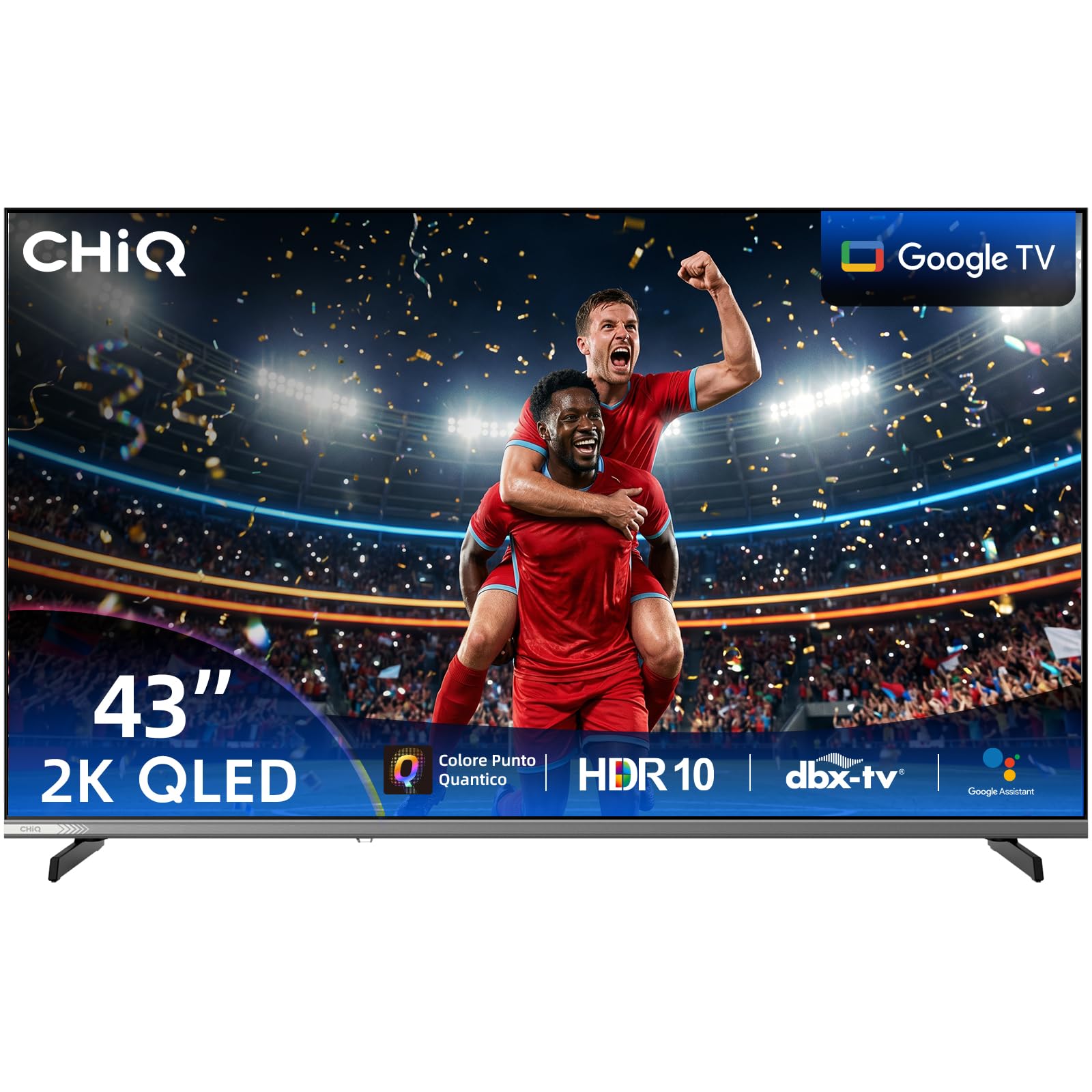 CHiQ L43QST Smart TV 43" QLED Pro Full HD Google TV | Design senza cornice in metallo, 90% DCI-P3, HDR10, Dolby Audio & DBX-TV, Controllo vocale integrato