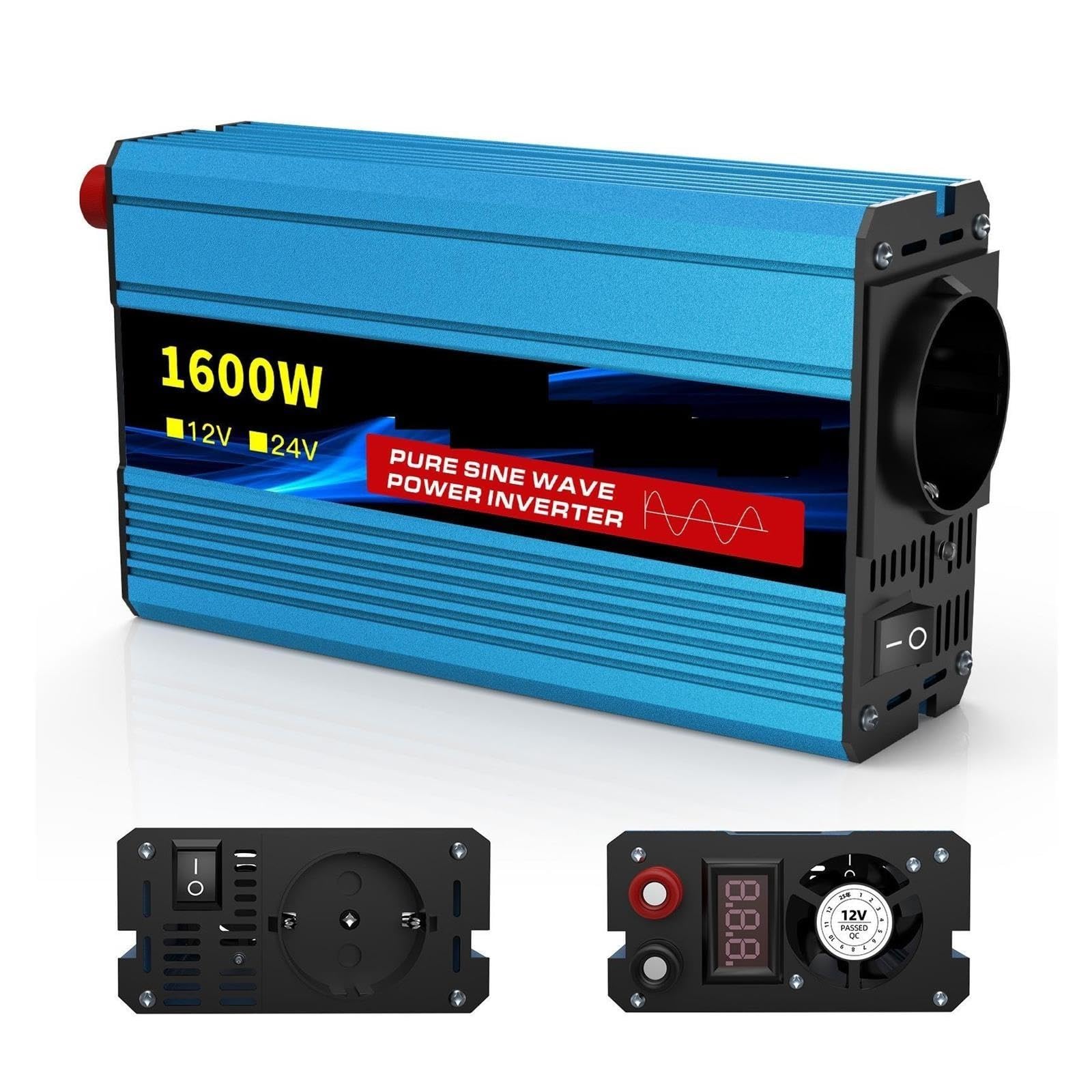 Falownik, Falownik sinusoidalny o mocy 1600 W, podwójne wejście 12 V/24 V do użytku samochodowego i domowego(12V 1600W)